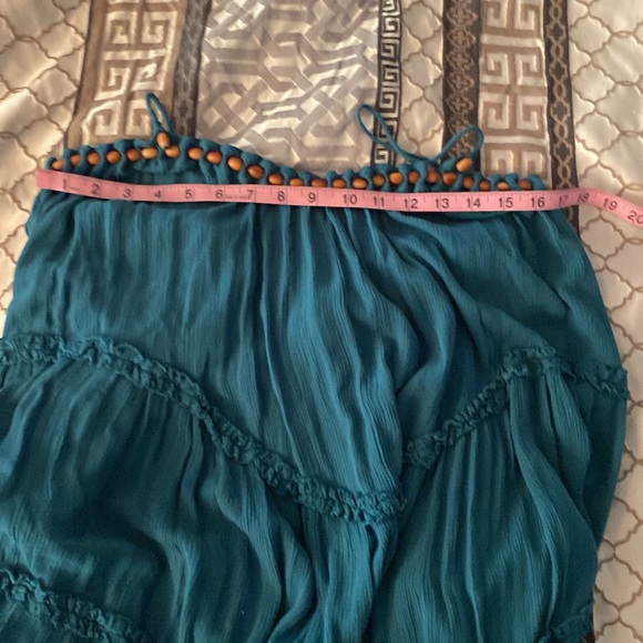 Free People Blue Green Maxi Oversized Sleeveless Dress with Wooden Beading SP - Picture 10 of 11